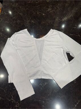 SHEIN White Cropped Long Sleeve Top with Mesh V-Panel